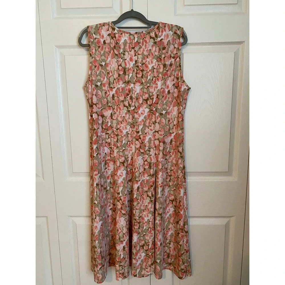 Maggie Sweet Pink Green Floral Sleeveless V-Neck A-Line Midi Dress Womens Medium